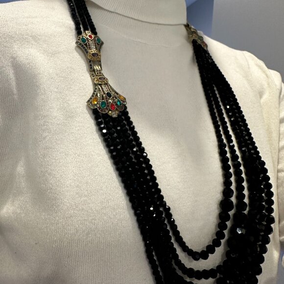 Rare Heidi Daus Age of Elegance Black Crystal 5-string Jewelry Set - Picture 11 of 14